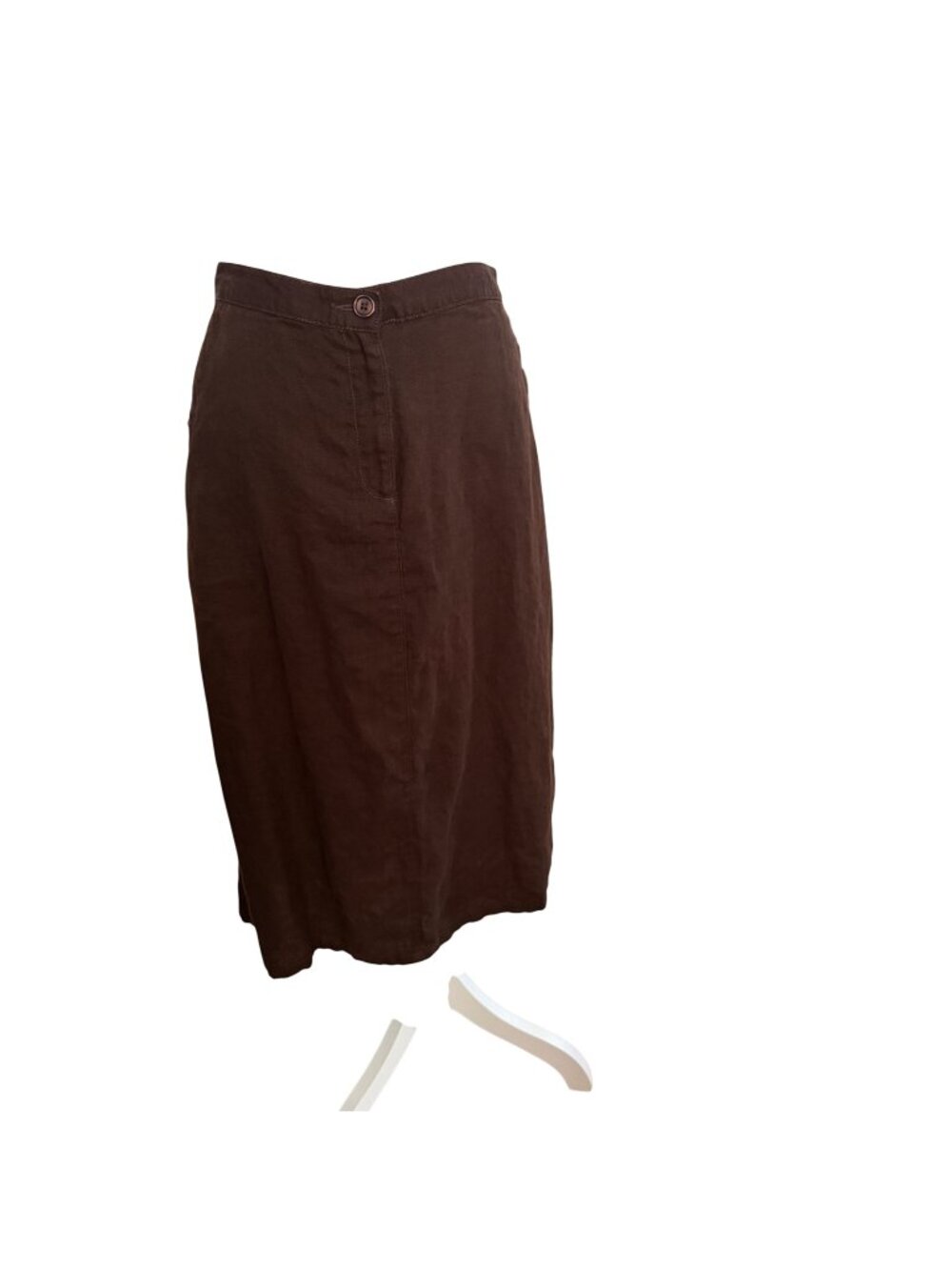 L.L. Bean Womens Brown 100% Linen Classic Fit Straight Skirt Size 14 Regular